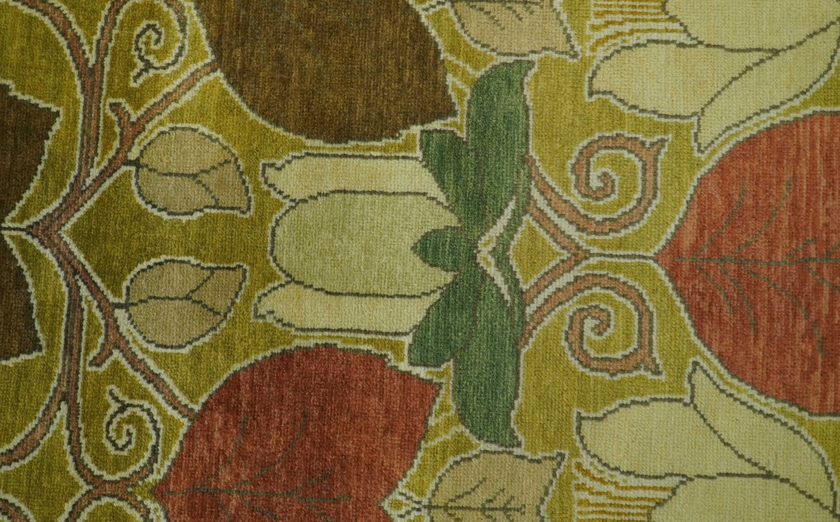 Art and Craft Design Olive Green And Brown Hand Knotted 8x10 Wool Area Rug-Area Rug-Parc Decor