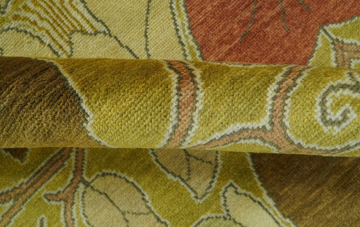 Art and Craft Design Olive Green And Brown Hand Knotted 8x10 Wool Area Rug-Area Rug-Parc Decor