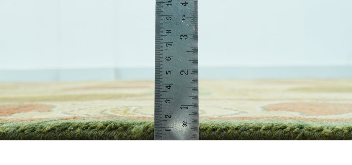 Art and Craft Design Olive Green And Brown Hand Knotted 8x10 Wool Area Rug-Area Rug-Parc Decor