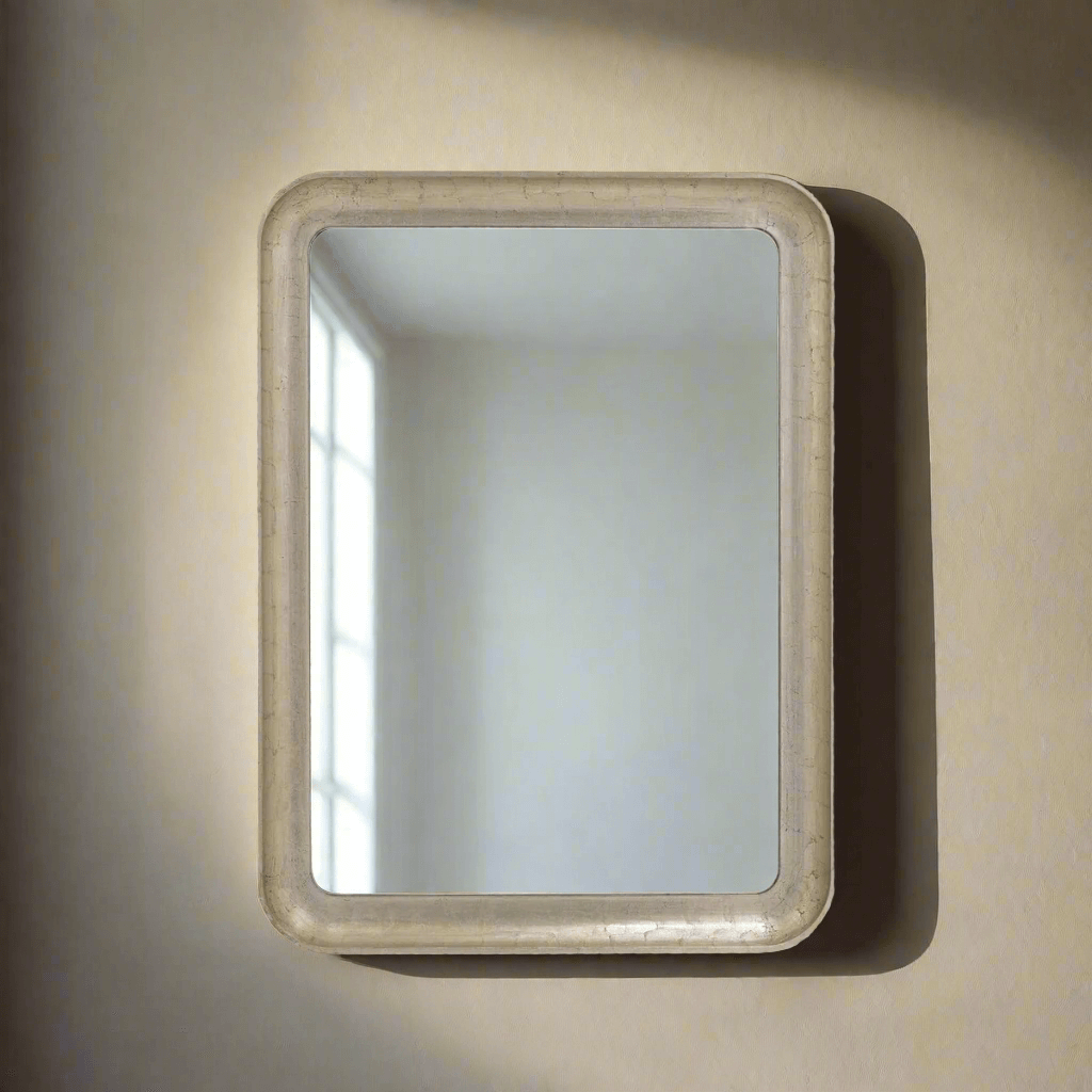 Art Deco Champagne Silver Wall Mirror with Beveled Glass-Wall Mirror-Parc Decor