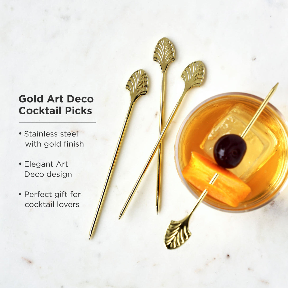 Art Deco Cocktail Picks in Gold Set of 4-product_type::metal_cocktail_picks-Parc Decor
