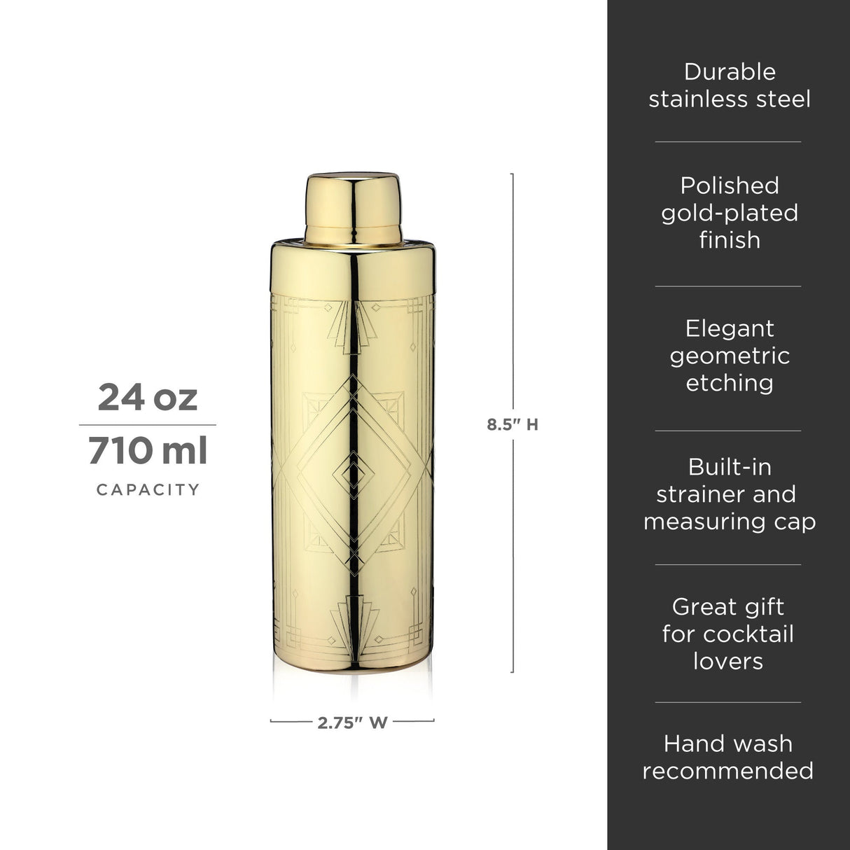 Art Deco Cocktail Shaker in Gold-product_type::shaker-Parc Decor