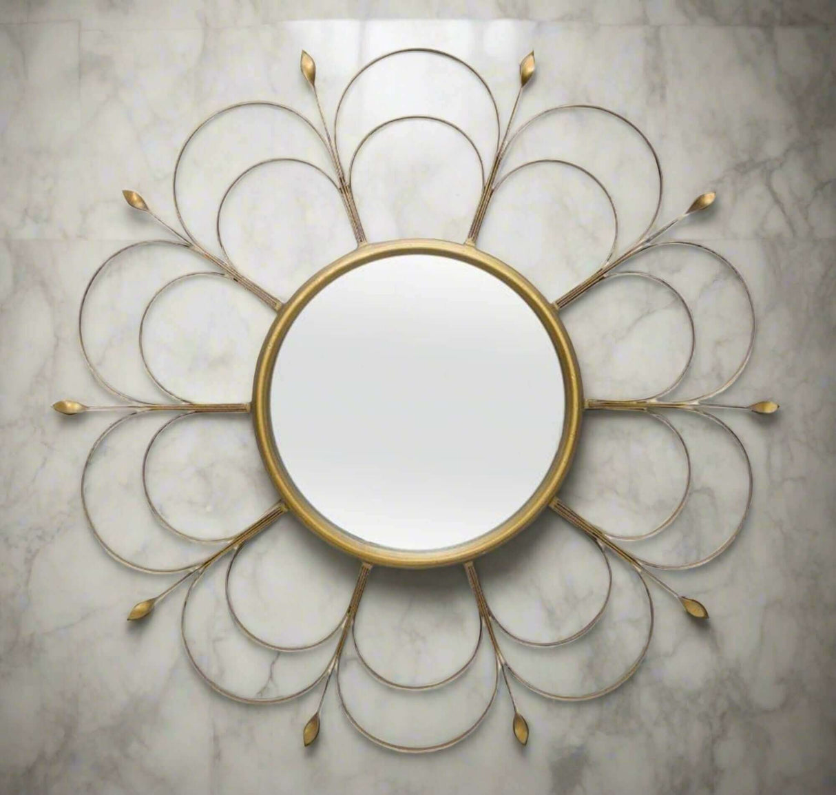 Art Deco Round Flower Wall Mirror in Gold Iron-Mirror-Parc Decor