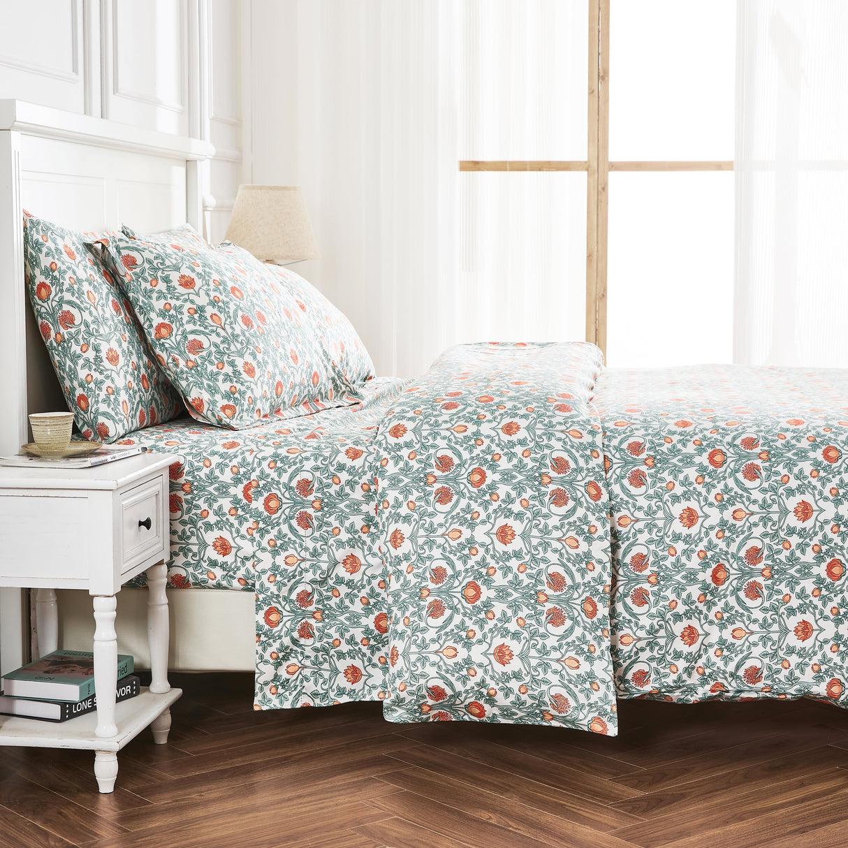 Arts & Crafts Floral Printed Duvet Set-Duvets-Parc Decor