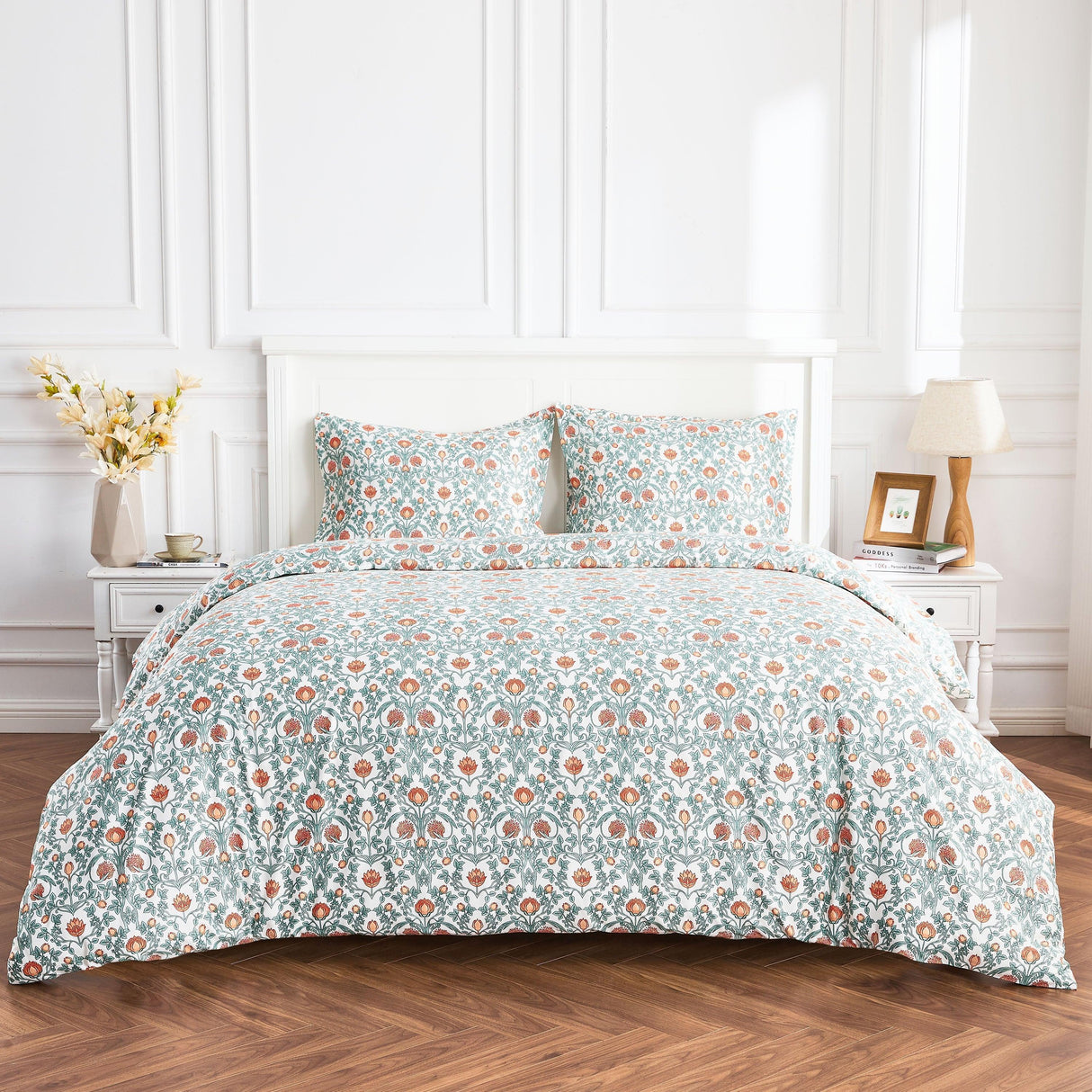 Arts & Crafts Floral Printed Duvet Set-Duvets-Parc Decor