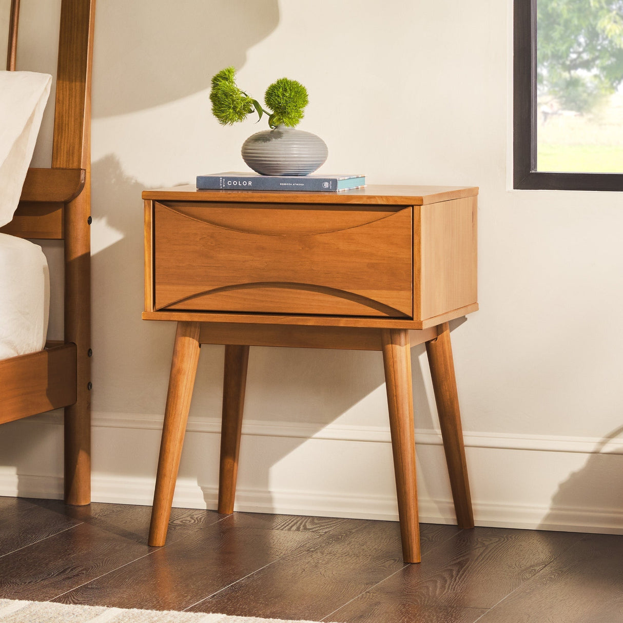 Atticus Solid Wood Mid-Century Modern Nightstand-Bedroom-Parc Decor
