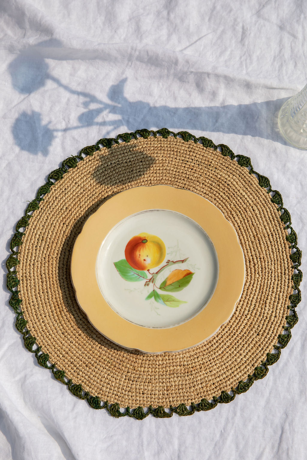 Aura Green edge placemat, Woven raffia tabletop-table top-Parc Decor