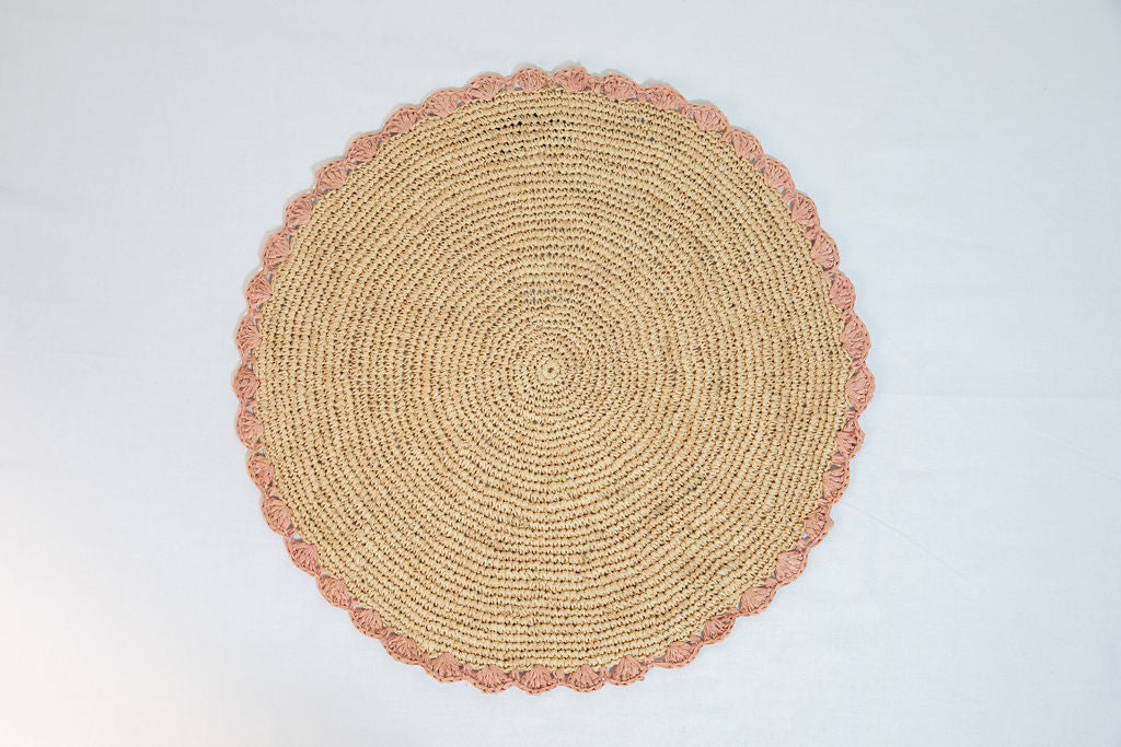 Aura Pink edge placemat, Woven raffia tabletop-table tops-Parc Decor