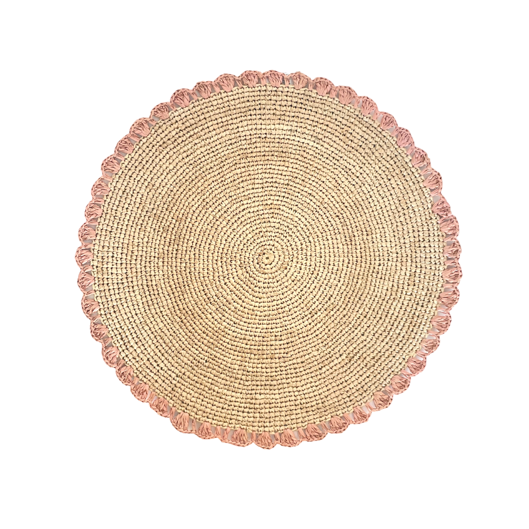 Aura Pink edge placemat, Woven raffia tabletop-table tops-Parc Decor