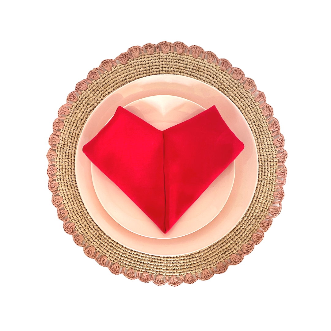 Aura Pink edge placemat, Woven raffia tabletop-table tops-Parc Decor