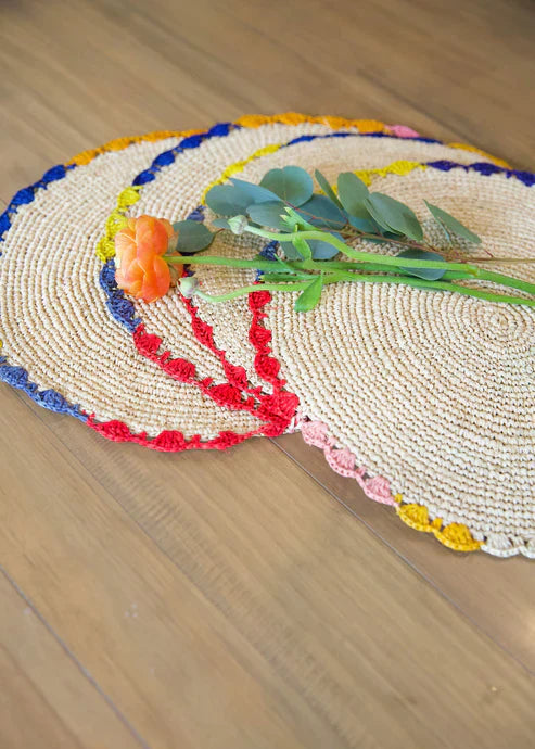 Aura raffia tabletop, colorful edge placemat-table tops-Parc Decor