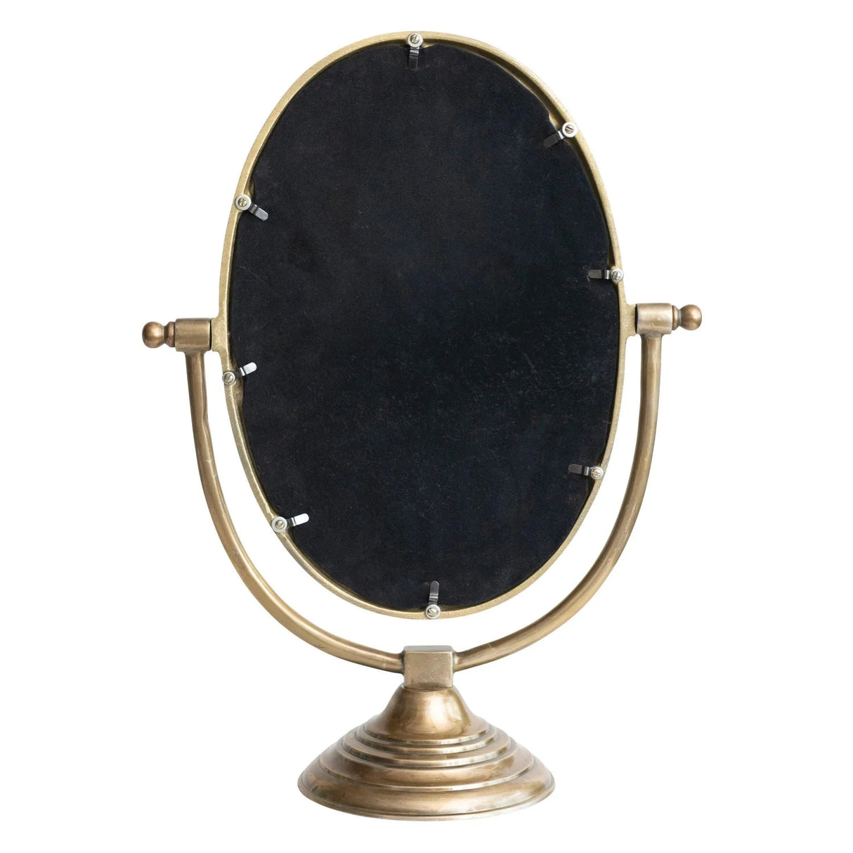 Austine Framed Mirror on Stand – Antique Brass Finish-Round and Oval Mirrors-Parc Decor