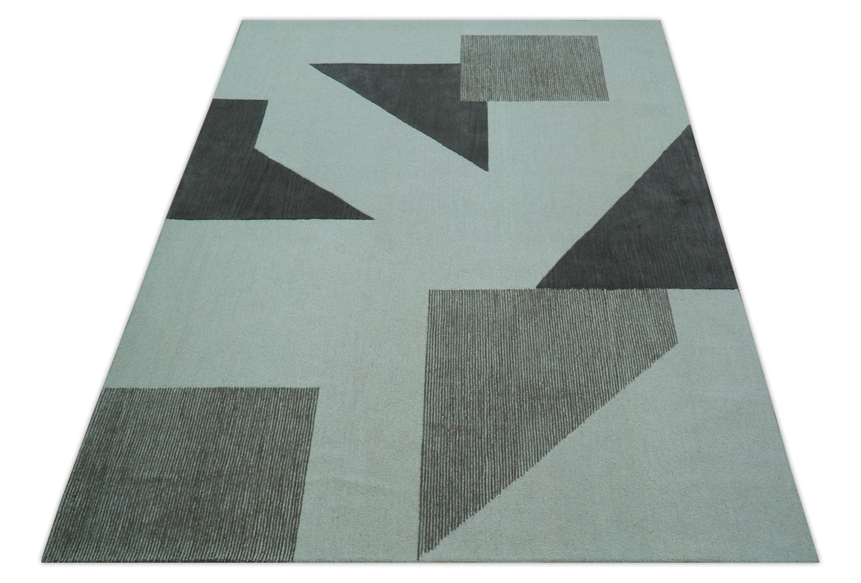 Azure Custom Made Geometrical Charcoal And Gray Hand Tufted Wool Rug