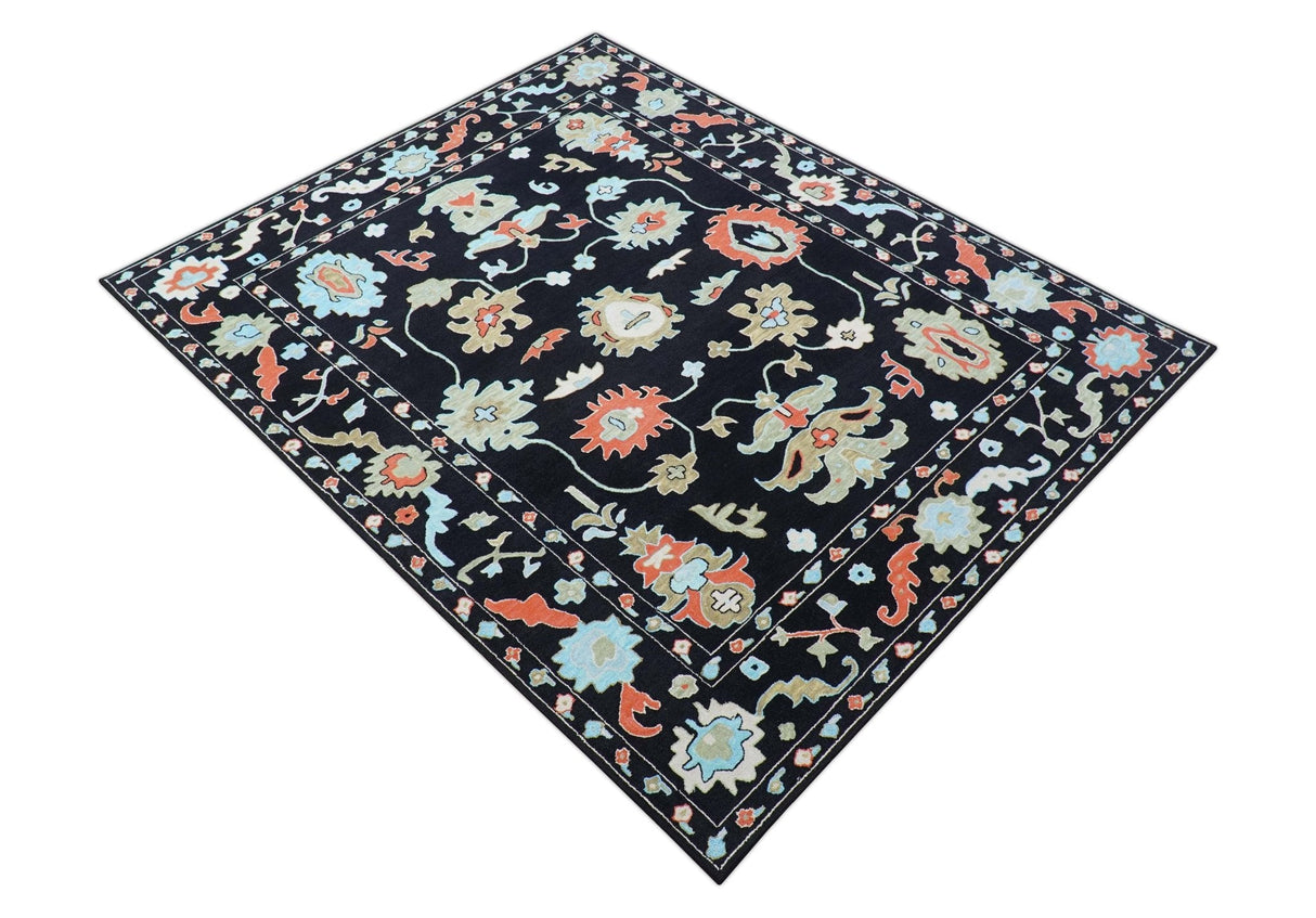 Azure Custom Made Traditional Oushak Black Hand Tufted Wool Rug