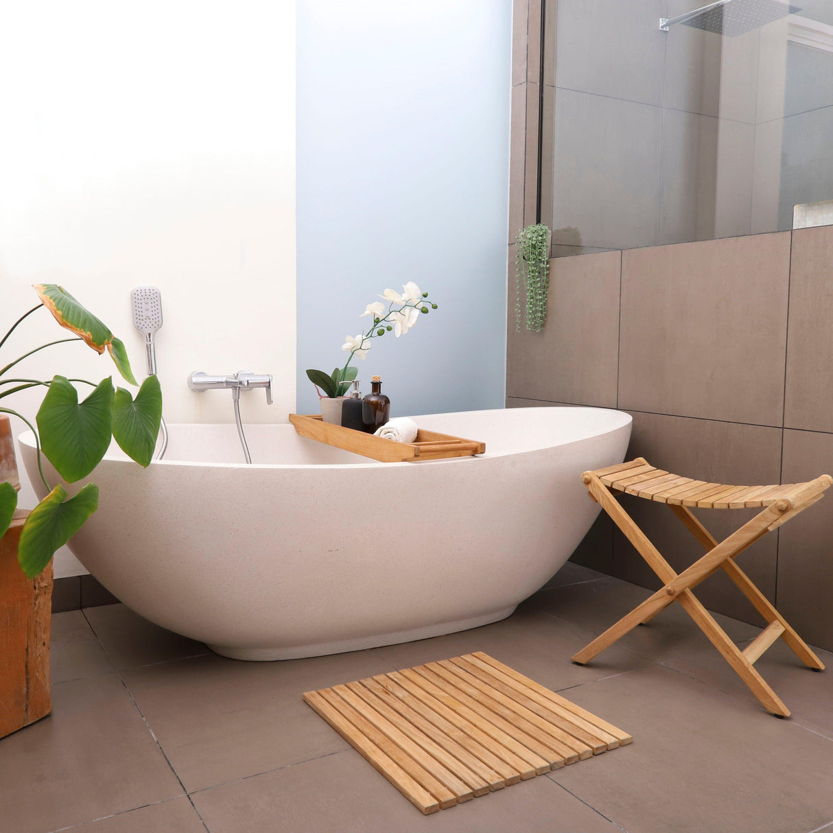 Bahama Teak Shower and Bath String Mat with Rubber Footing-Bath Mat-Parc Decor