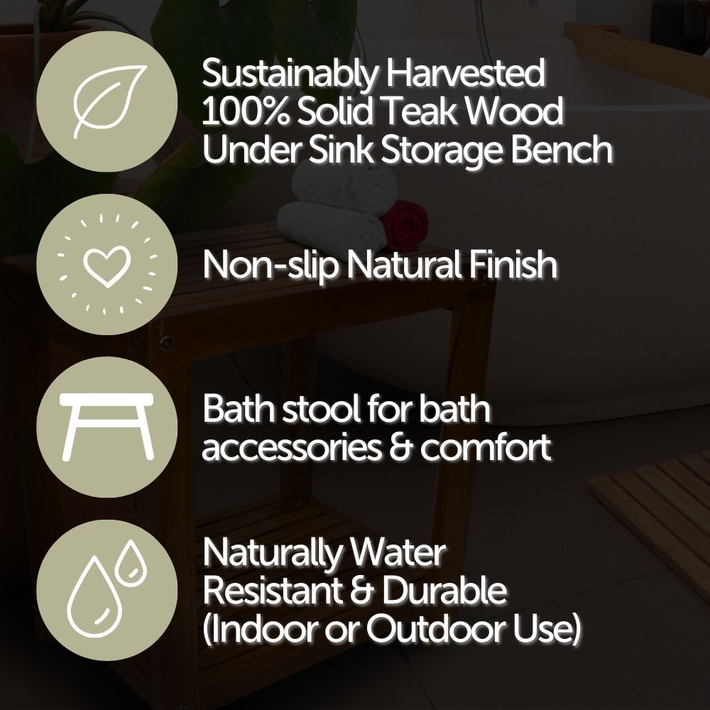 Bali Natural Teak Shower and Bath Spa Bench with Shelf-Bench-Parc Decor