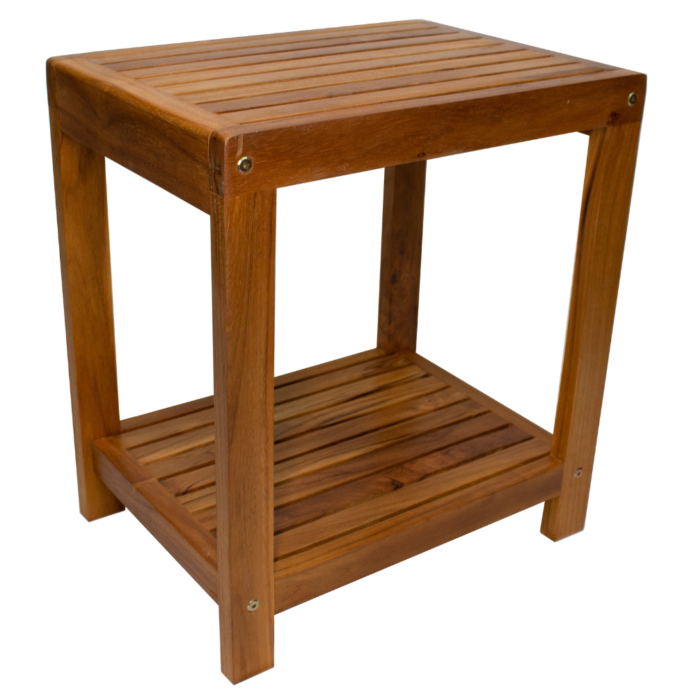 Bali Teak Shower and Bath Spa Bench with Shelf – 18″