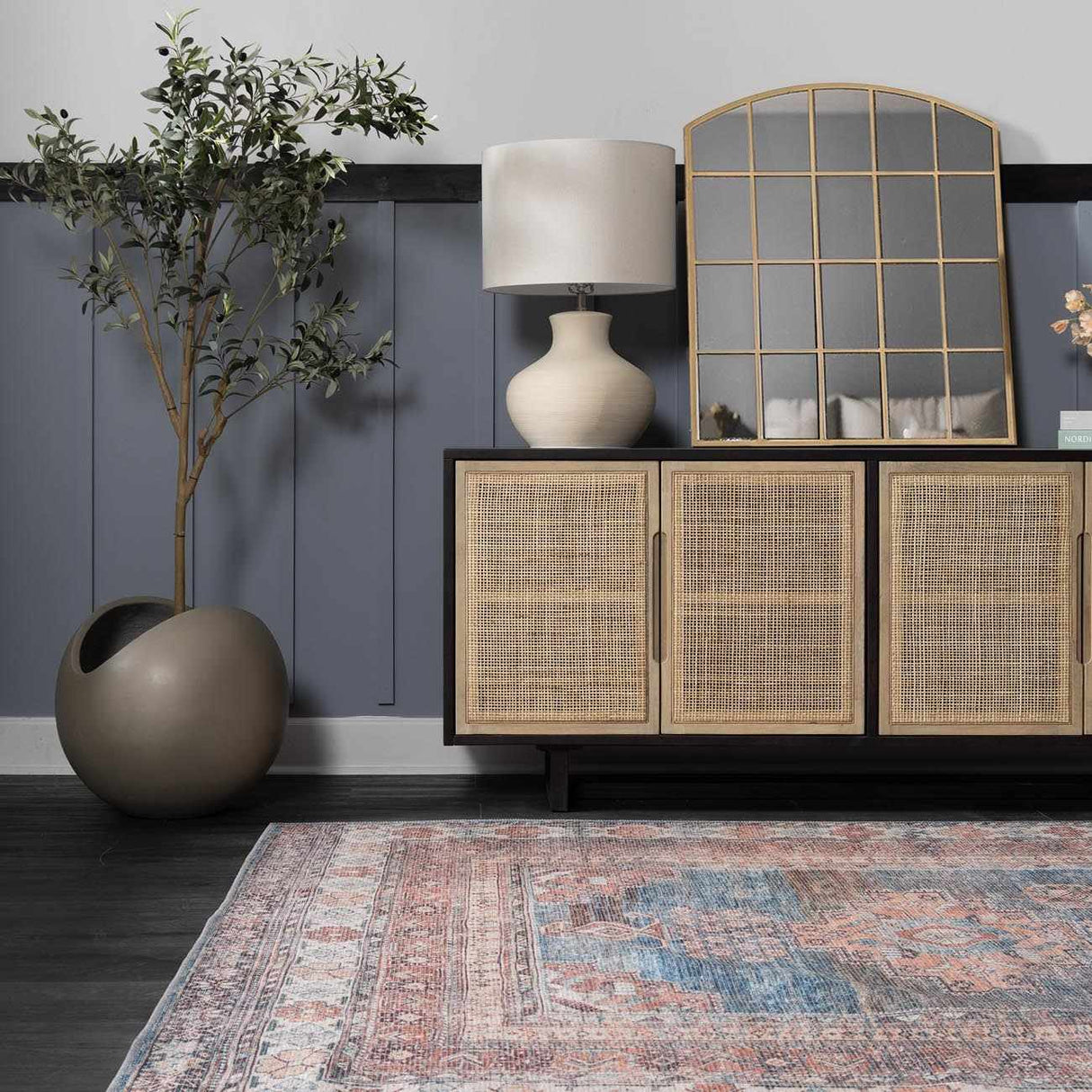 Baltinglass Rust & Blue Washable Area Rug - Clearance-Rugs-Parc Decor