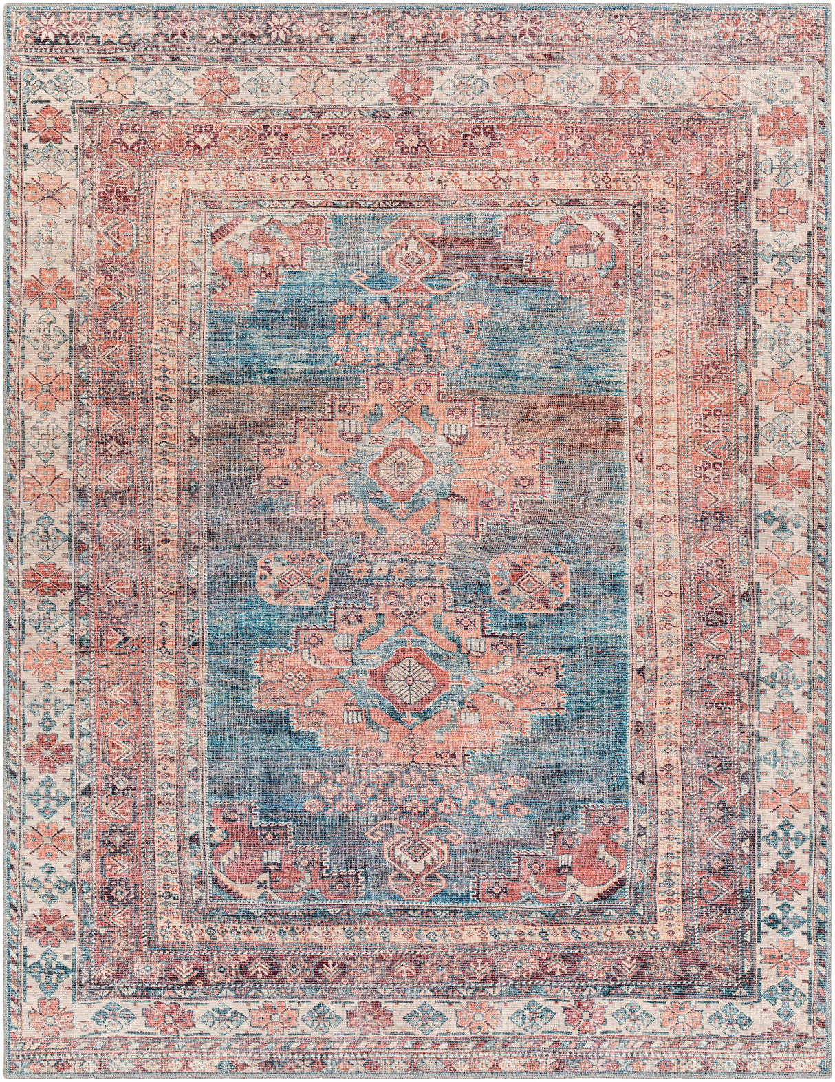 Baltinglass Rust & Blue Washable Area Rug - Clearance-Rugs-Parc Decor