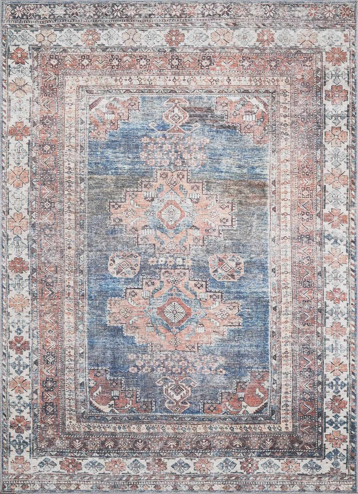 Baltinglass Rust & Blue Washable Area Rug - Clearance-Rugs-Parc Decor