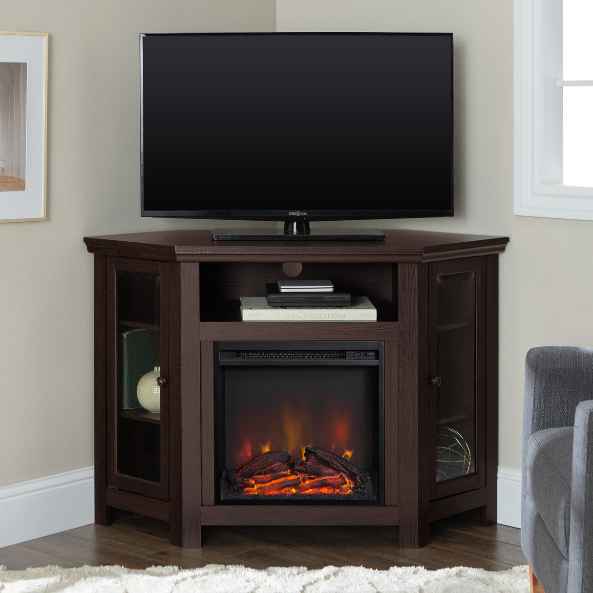 Barn 48" Wood Corner Fireplace TV Stand-Fireplace-Parc Decor