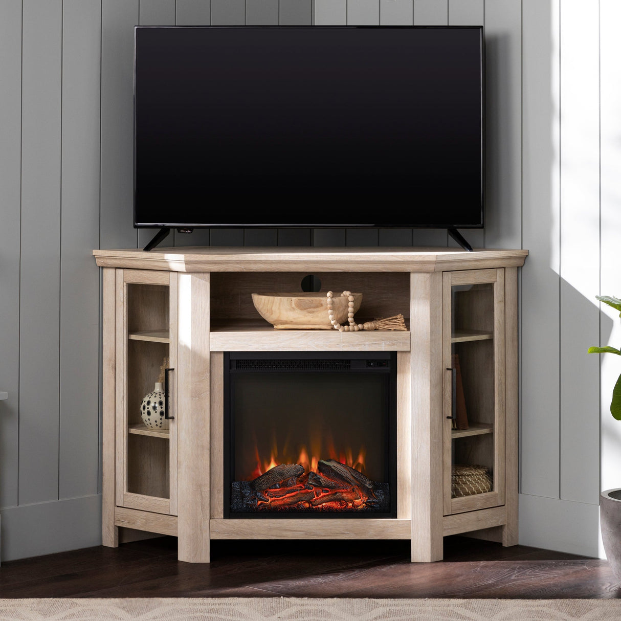 Barn 48" Wood Corner Fireplace TV Stand-Fireplace-Parc Decor