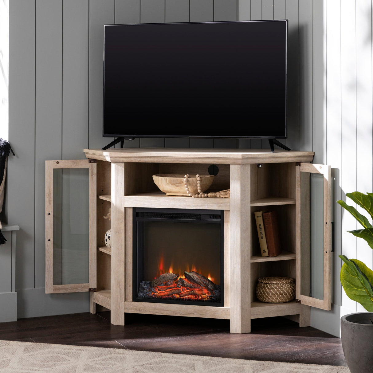 Barn 48" Wood Corner Fireplace TV Stand-Fireplace-Parc Decor