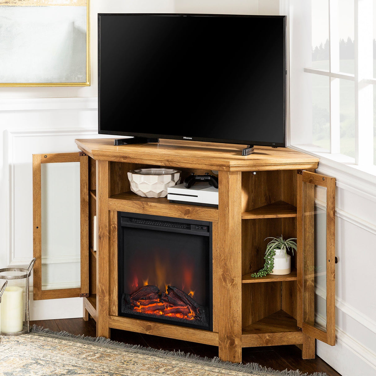 Barn 48" Wood Corner Fireplace TV Stand-Fireplace-Parc Decor