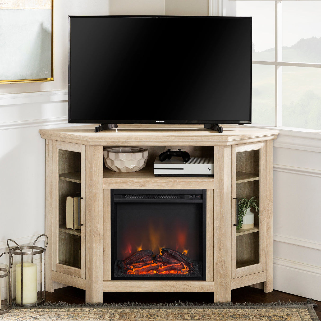 Barn 48" Wood Corner Fireplace TV Stand-Fireplace-Parc Decor