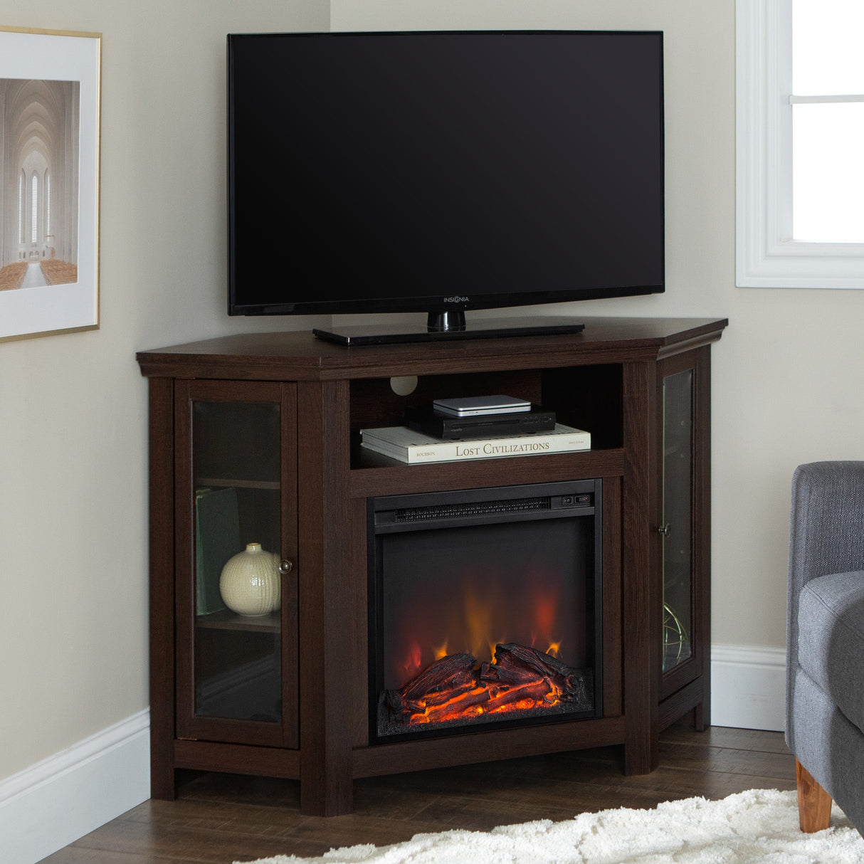 Barn 48" Wood Corner Fireplace TV Stand-Fireplace-Parc Decor