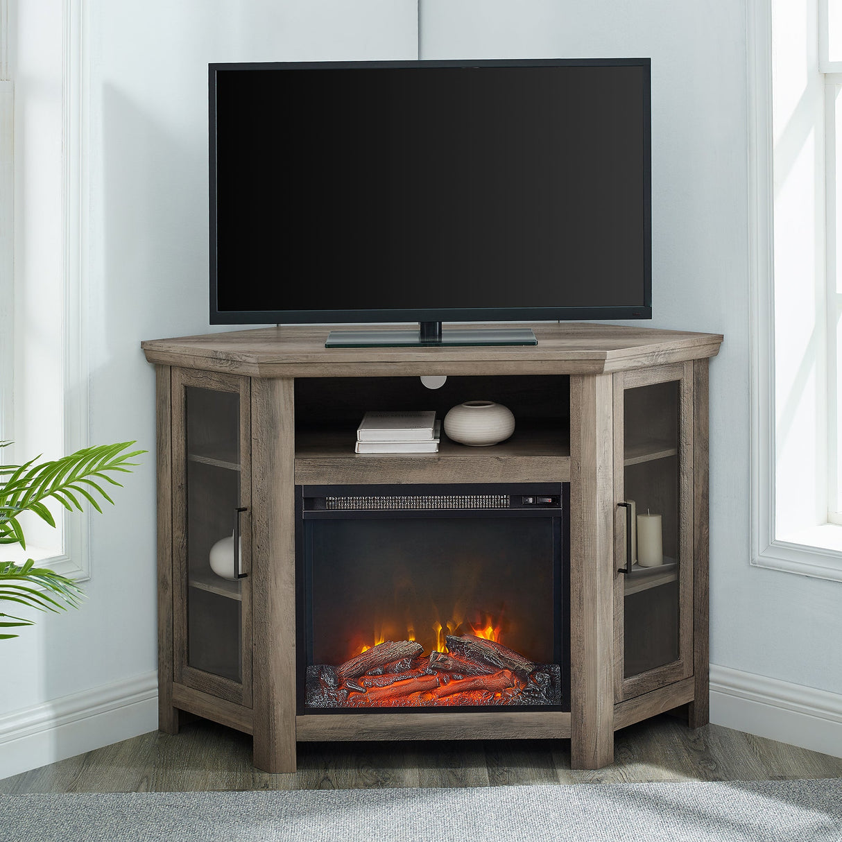 Barn 48" Wood Corner Fireplace TV Stand-Fireplace-Parc Decor