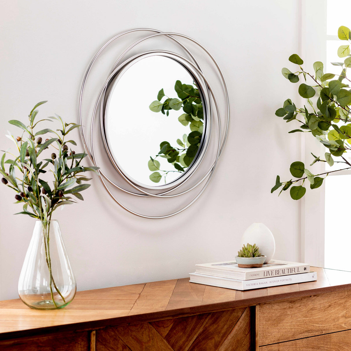 Basay Round Silver Gray Mirror-Mirrors-Parc Decor