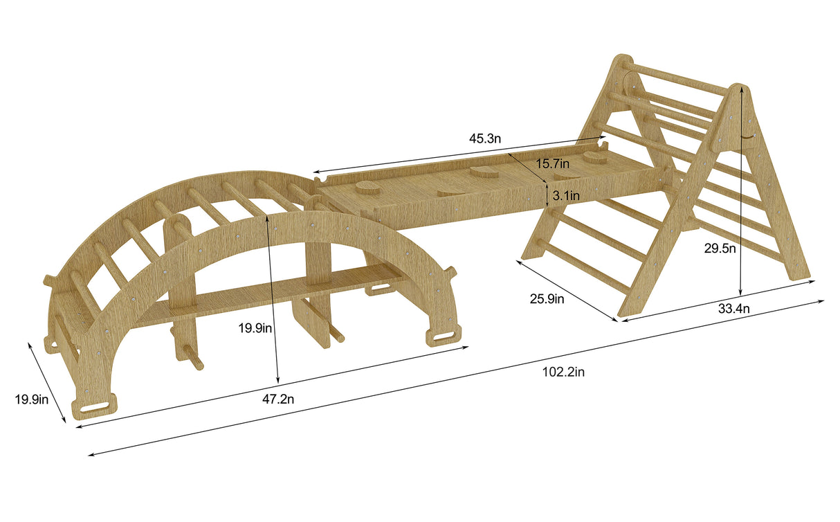 Bazel 6-in-1 Pikler Climber Set – Wooden Triangle, Rocker Arch & Slide for Toddlers-Indoor-Parc Decor