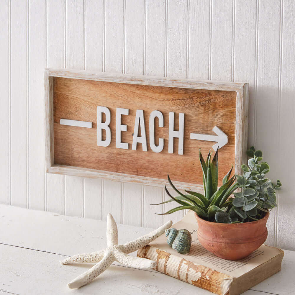 Beach Directional Wall Sign in Framed Wood-wall sign-Parc Decor