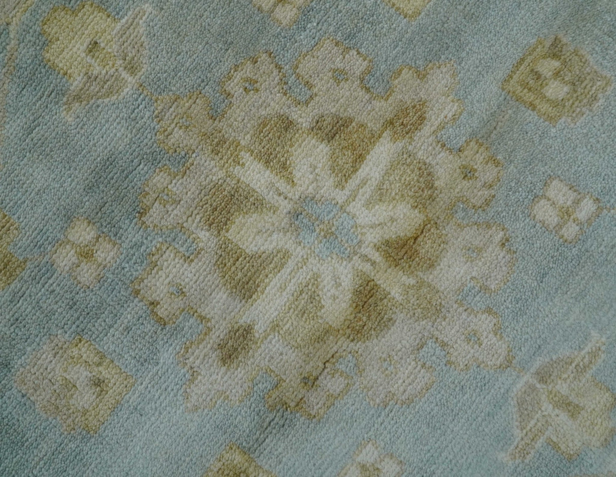 Beige And Blue Traditional Oushak Design 12x15 Hand Knotted Wool Rug