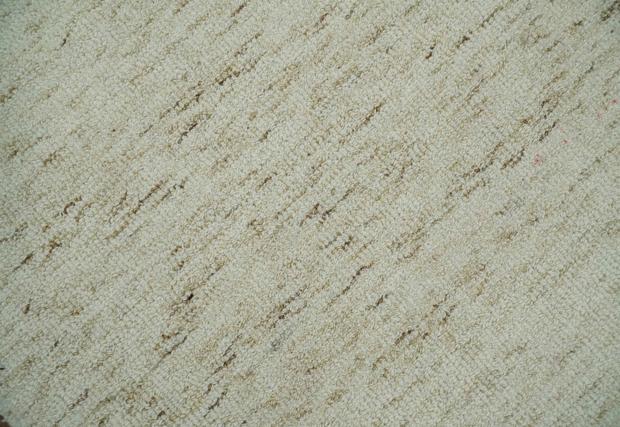 Beige and Brown Modern Abstract Hand Tufted Natural Wool Area Rug