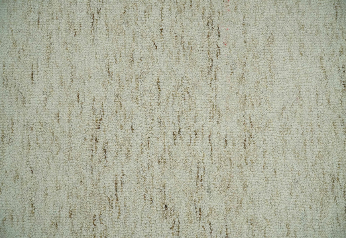 Beige and Brown Modern Abstract Hand Tufted Natural Wool Area Rug