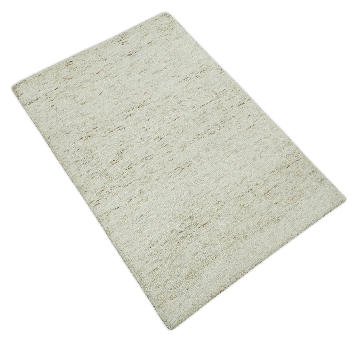 Beige and Brown Modern Abstract Hand Tufted Natural Wool Area Rug