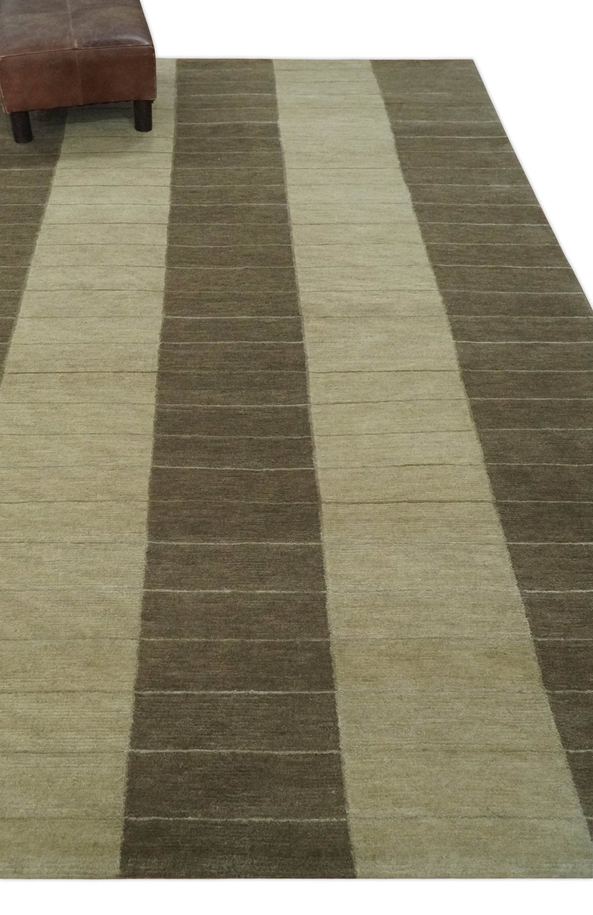 Beige and Brown Modern Geometrical Hand loom 5x8 wool and Art Silk area Rug-Area Rug-Parc Decor