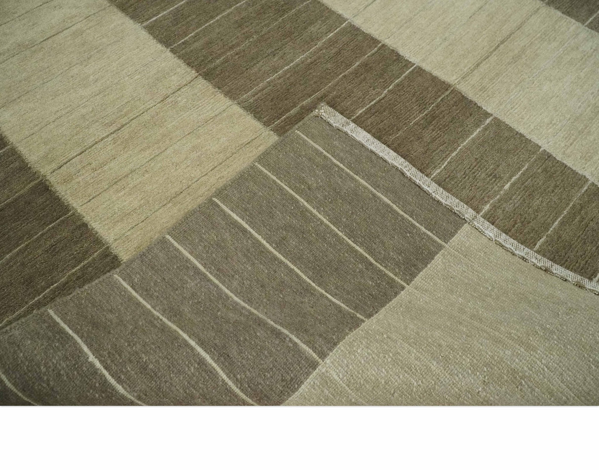 Beige and Brown Modern Geometrical Hand loom 5x8 wool and Art Silk area Rug-Area Rug-Parc Decor