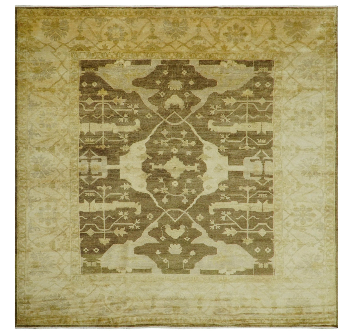 Beige And Brown Traditional Oushak Hand knotted Wool Area Rug