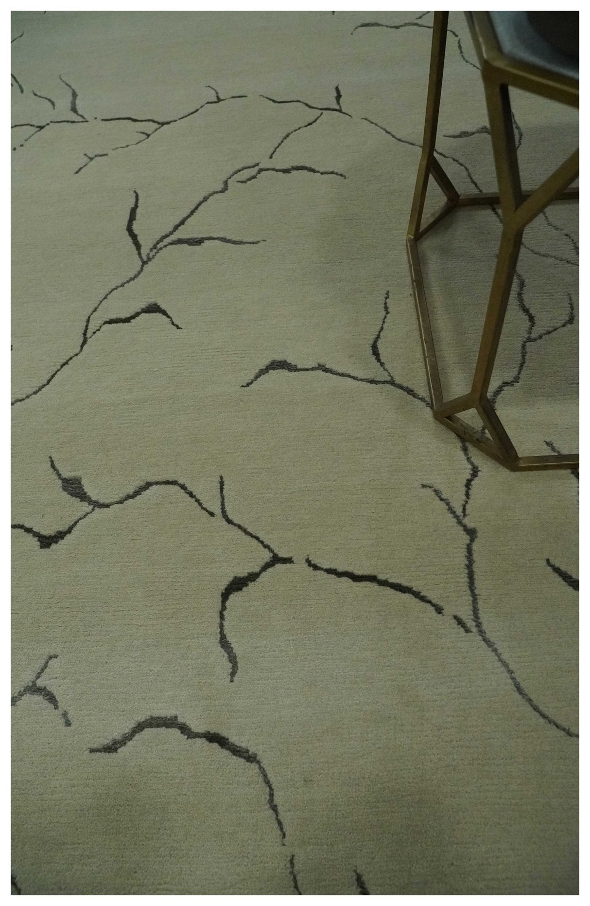 Beige and Charcoal Hand loom Crack Design 6x9 wool and Art Silk Area Rug-Area Rug-Parc Decor