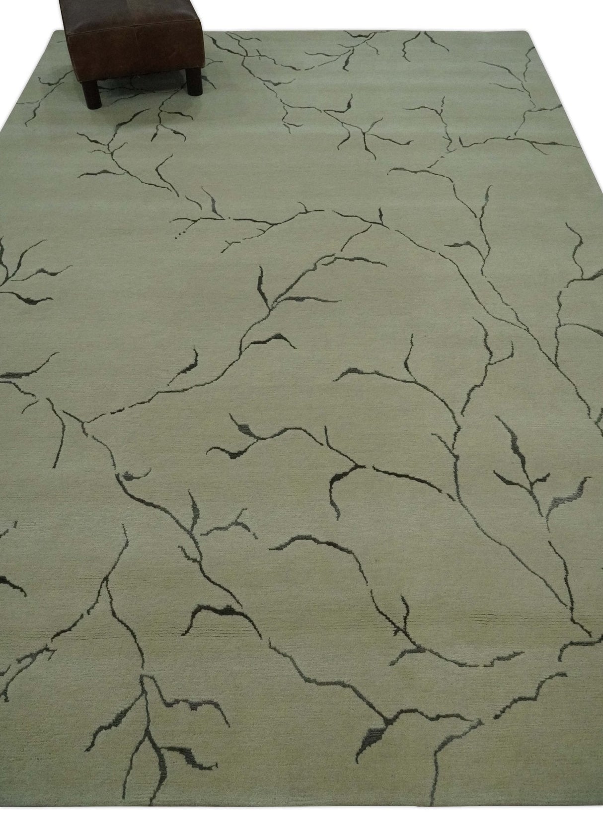 Beige and Charcoal Hand loom Crack Design 6x9 wool and Art Silk Area Rug-Area Rug-Parc Decor