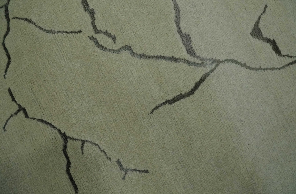 Beige and Charcoal Hand loom Crack Design 6x9 wool and Art Silk Area Rug-Area Rug-Parc Decor