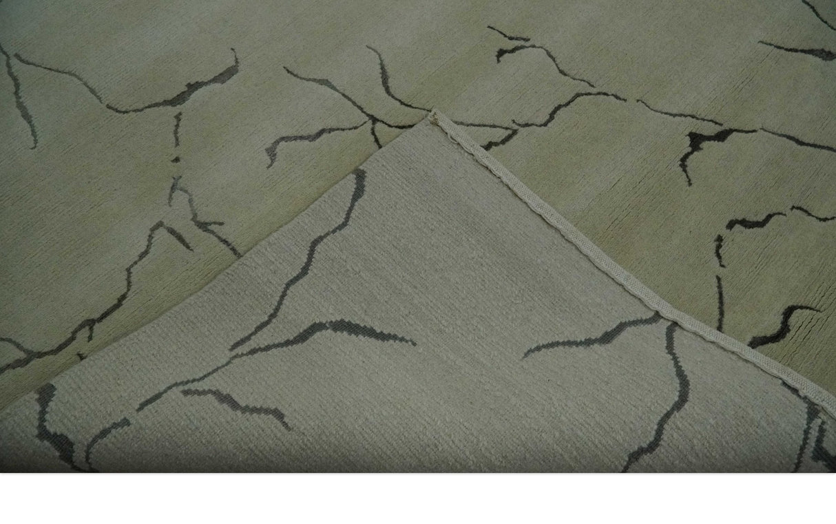 Beige and Charcoal Hand loom Crack Design 6x9 wool and Art Silk Area Rug-Area Rug-Parc Decor