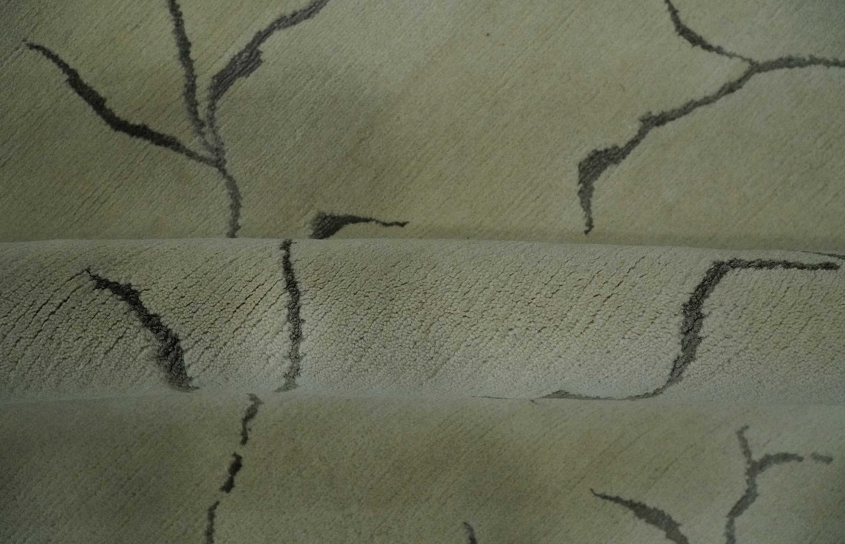 Beige and Charcoal Hand loom Crack Design 6x9 wool and Art Silk Area Rug-Area Rug-Parc Decor