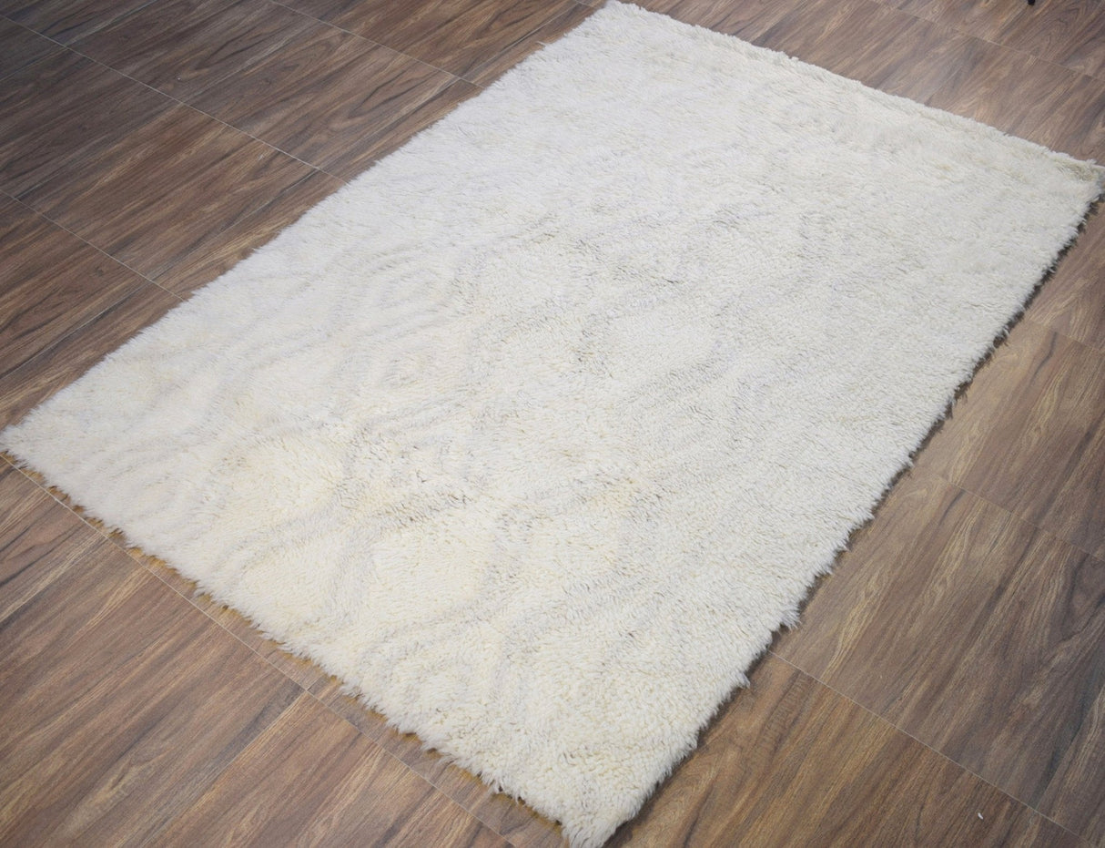 Beige and Charcoal Modern Handmade 5x8 Wool Area Rug