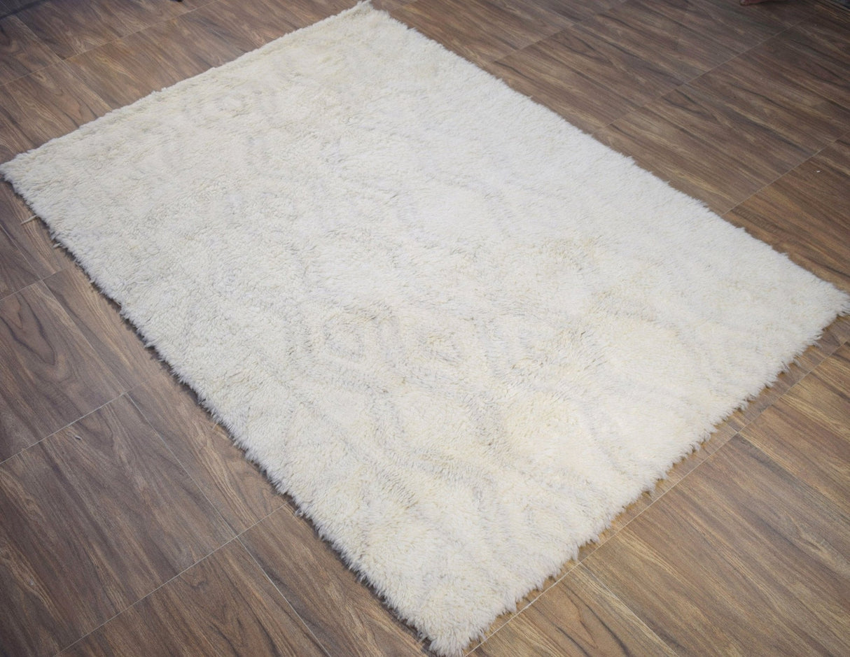 Beige and Charcoal Modern Handmade 5x8 Wool Area Rug