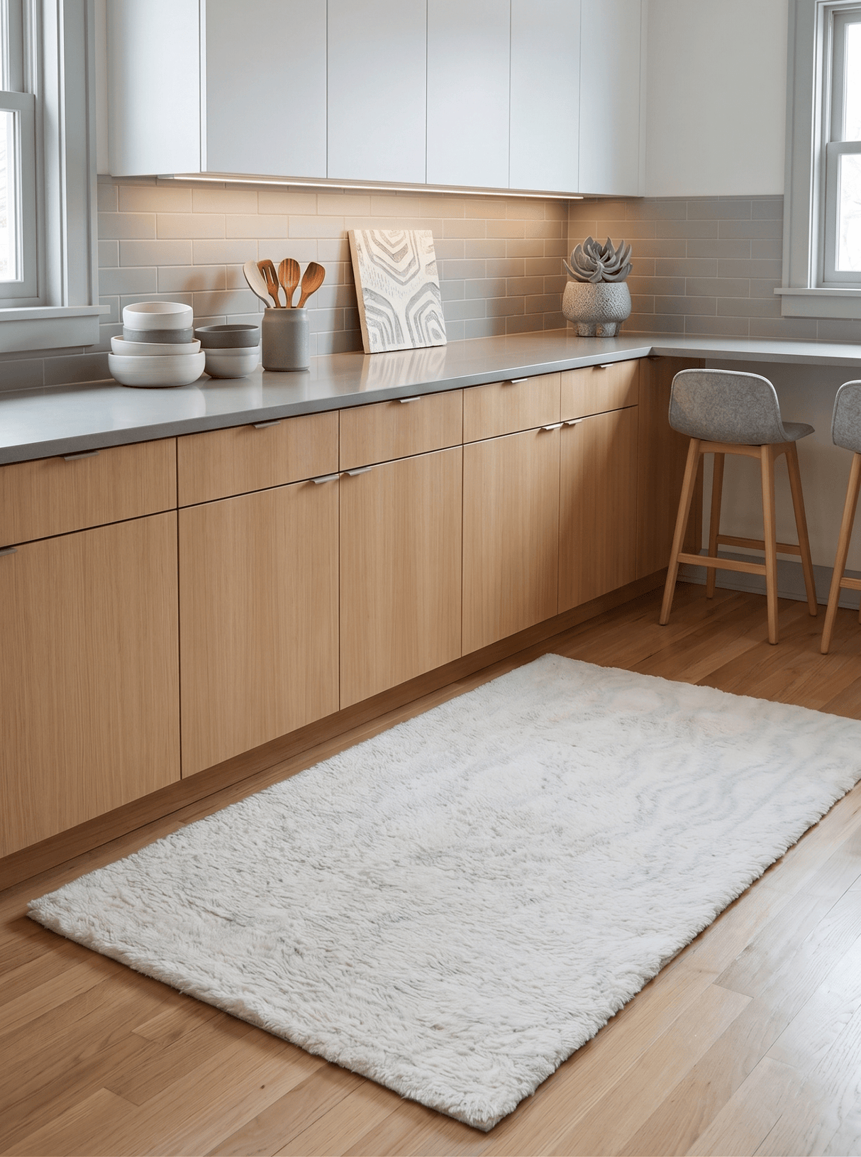 Beige and Charcoal Modern Handmade 5x8 Wool Area Rug