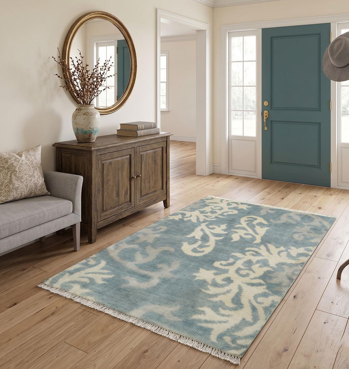Beige and Gray 2x3 Hand Knotted Traditional Wool Rug